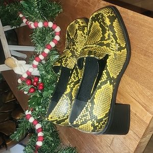 ASOS Snakeskin yellow and black loafers with chunky heel size 39